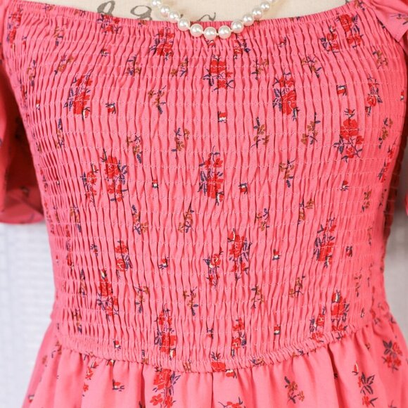 Byinns size M raspberry color floral ruched bodice flutter sleeve dress - NWT - Picture 5 of 16